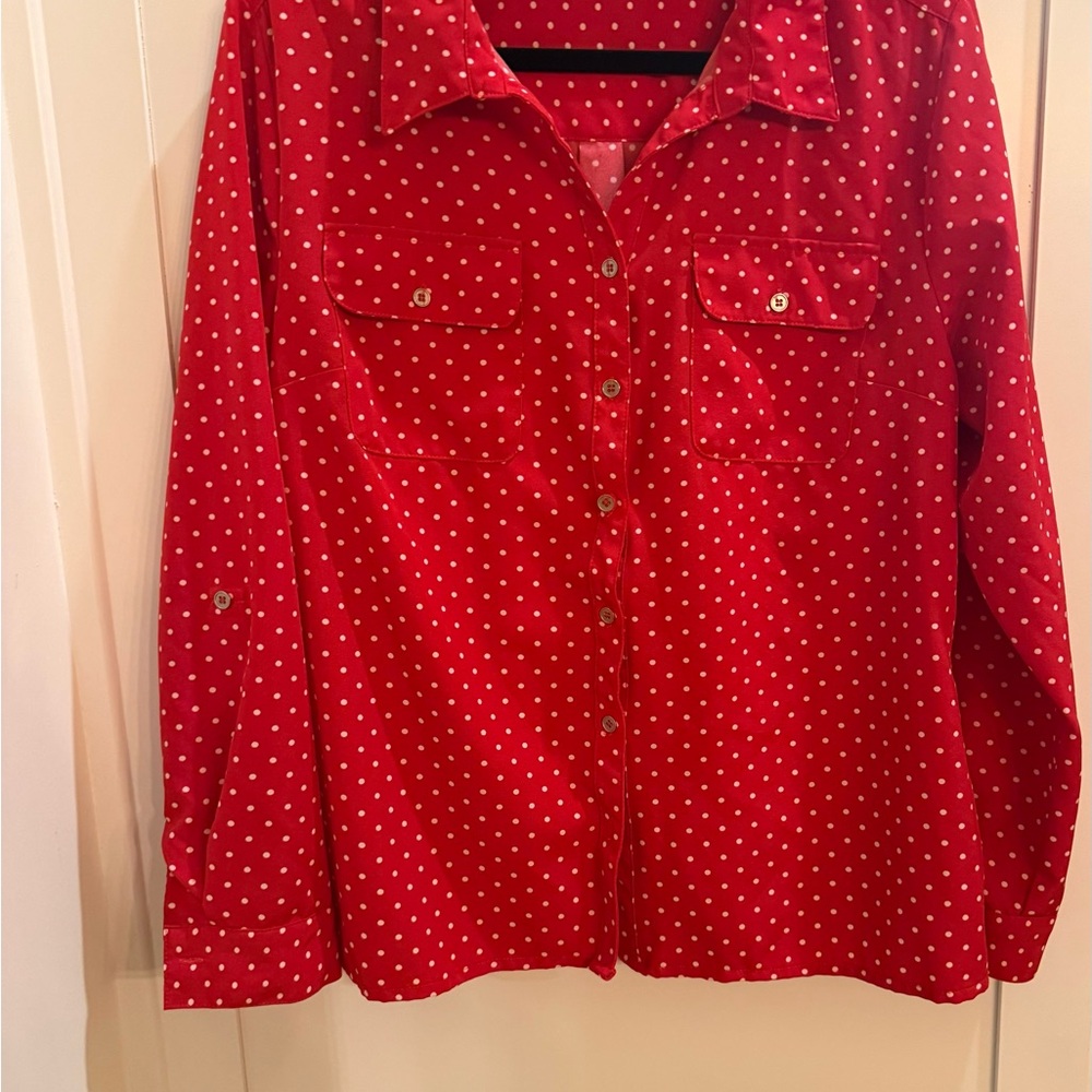Notations Red and White Polka Dot Shirt
